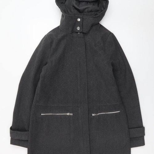 New Look Women's Grey Hooded Wool Blend Mid-Length Coat Size 8