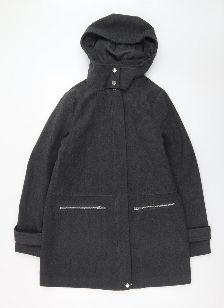 New Look Women's Grey Hooded Wool Blend Mid-Length Coat Size 8