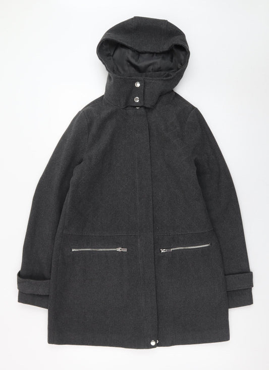 New Look Women's Grey Hooded Wool Blend Mid-Length Coat Size 8