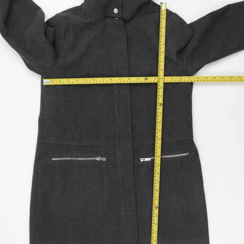 New Look Women's Grey Hooded Wool Blend Mid-Length Coat Size 8