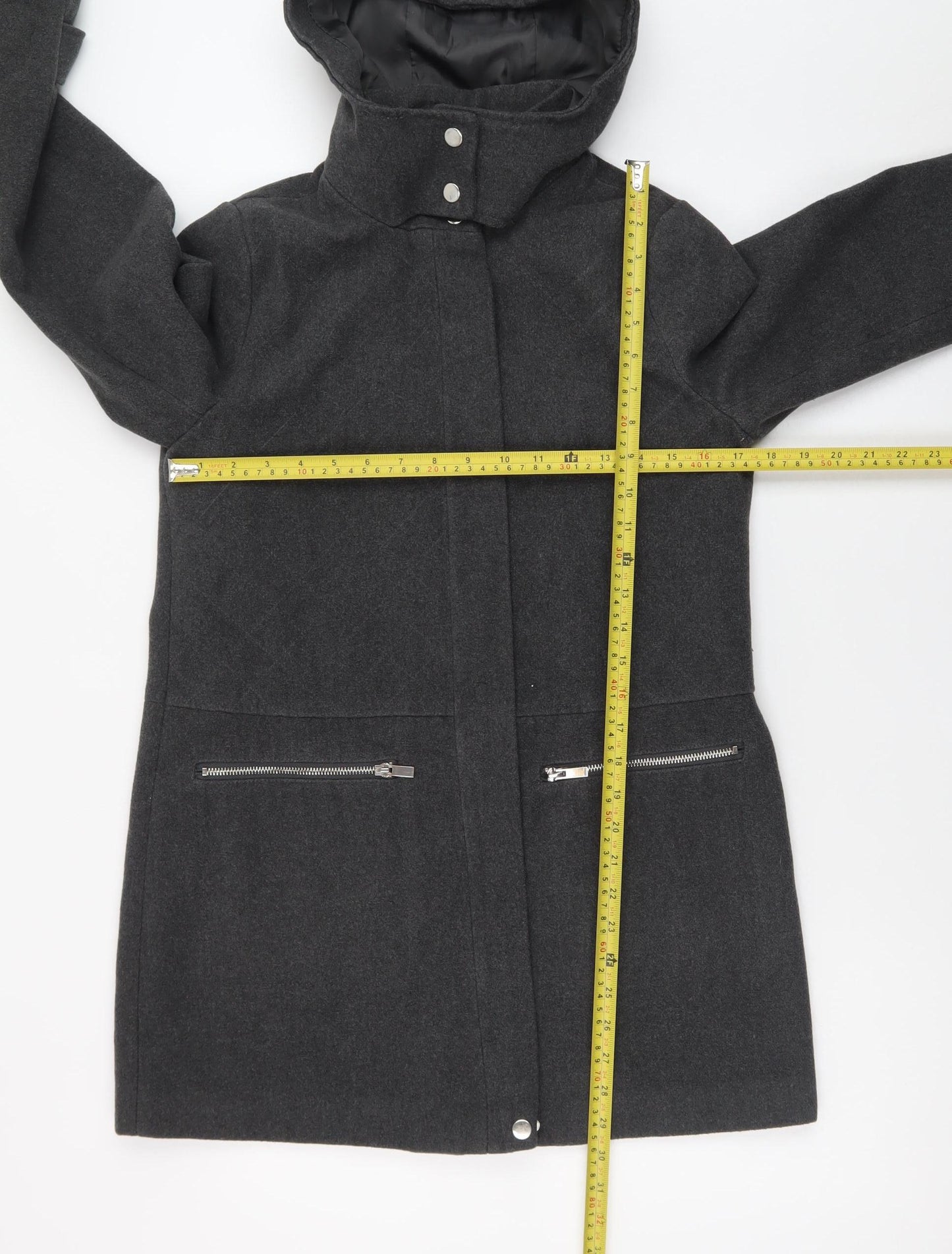 New Look Women's Grey Hooded Wool Blend Mid-Length Coat Size 8