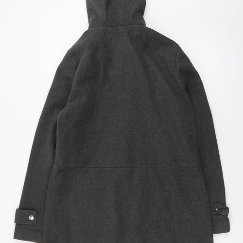 New Look Women's Grey Hooded Wool Blend Mid-Length Coat Size 8