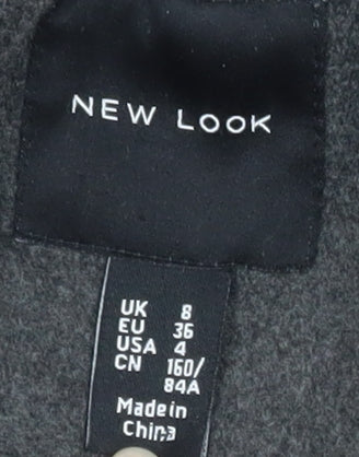 New Look Women's Grey Hooded Wool Blend Mid-Length Coat Size 8