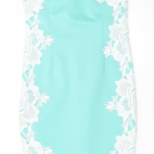 AX Paris Women Blue Lace Bodycon Dress Size 12 Sleeveless Knee Length