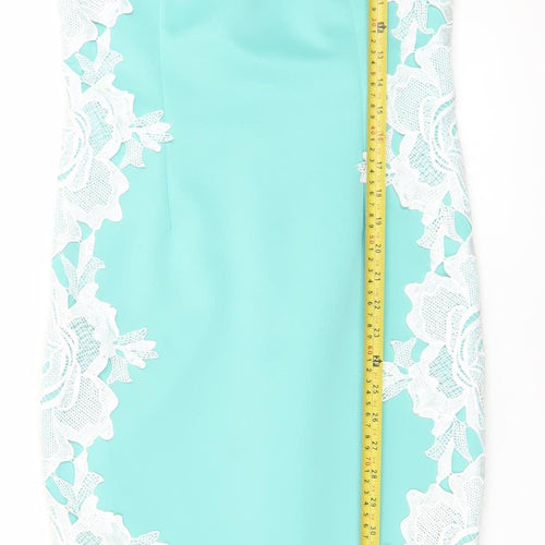 AX Paris Women Blue Lace Bodycon Dress Size 12 Sleeveless Knee Length