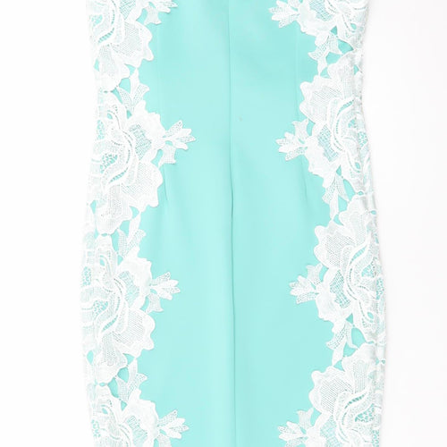 AX Paris Women Blue Lace Bodycon Dress Size 12 Sleeveless Knee Length