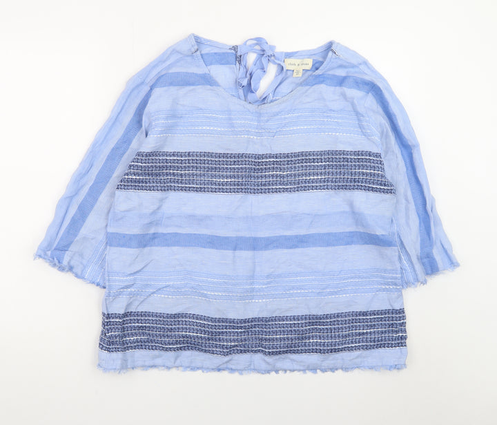Cloth & Stone Women's Blue Striped Tunic Blouse XL Cotton