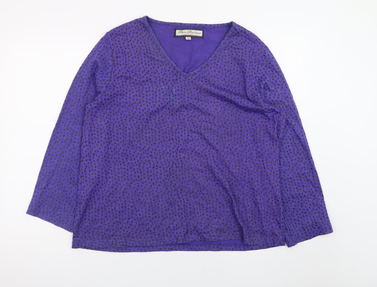 Paco Boutique Women Purple 16 V-Neck Cotton Long Sleeve Top