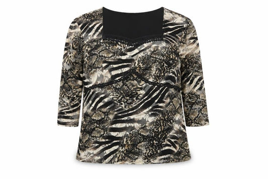 Front view of Nueva Women's Multicoloured Animal Print Tunic Blouse UK 18
