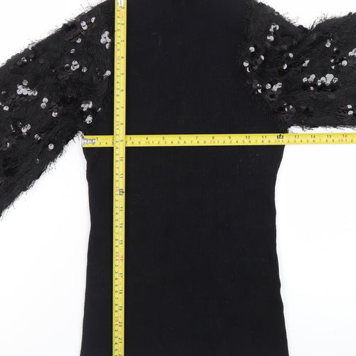 Quiz Women Black Sequin Sleeve Mock Neck Pullover Jumper M