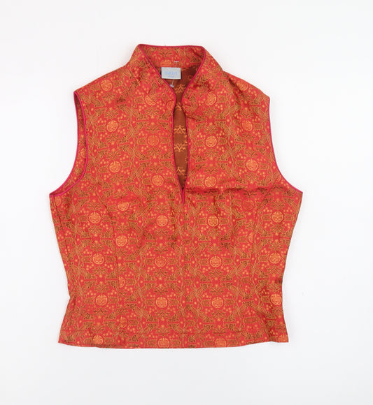 Oasis Women's Red Sleeveless Oriental Blouse Size 12 Classic