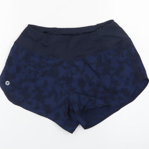 Gym+Coffee Women Blue Camo Running Shorts S Activewear