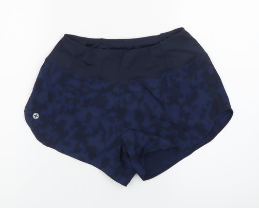 Gym+Coffee Women Blue Camo Running Shorts S Activewear