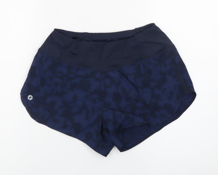 Gym+Coffee Women Blue Camo Running Shorts S Activewear
