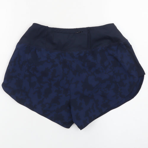Gym+Coffee Women Blue Camo Running Shorts S Activewear