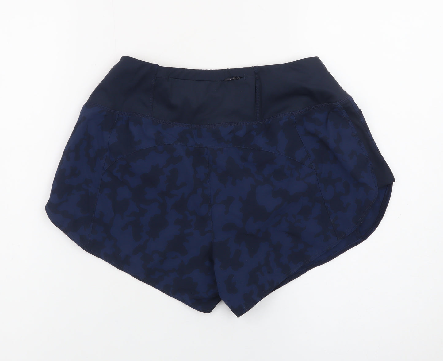 Gym+Coffee Women Blue Camo Running Shorts S Activewear