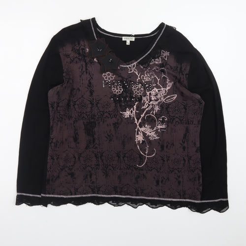 GOLD Womens Black Embroidered Floral Tunic Top Size 16 Viscose Blend