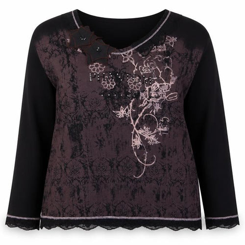 GOLD Womens Black Embroidered Floral Tunic Top Size 16 Viscose Blend