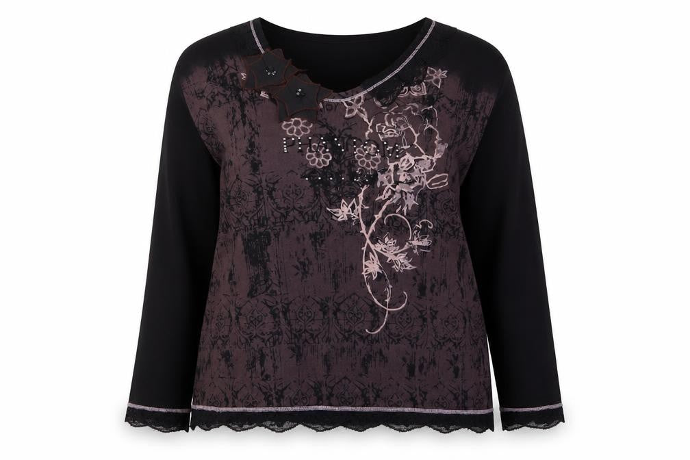 GOLD Womens Black Embroidered Floral Tunic Top Size 16 Viscose Blend