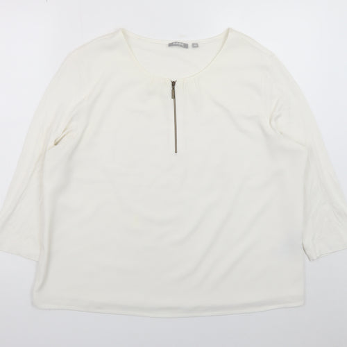 Rabe Women's Ivory 3/4 Sleeve Zip Neck Blouse Size 18