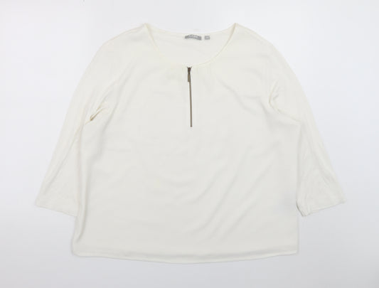 Rabe Women's Ivory 3/4 Sleeve Zip Neck Blouse Size 18