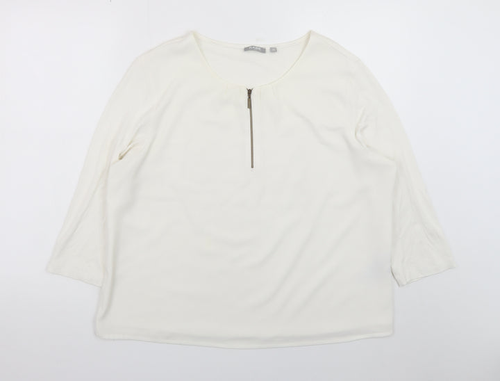 Rabe Women's Ivory 3/4 Sleeve Zip Neck Blouse Size 18
