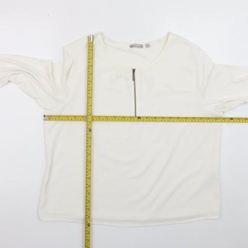 Rabe Women's Ivory 3/4 Sleeve Zip Neck Blouse Size 18