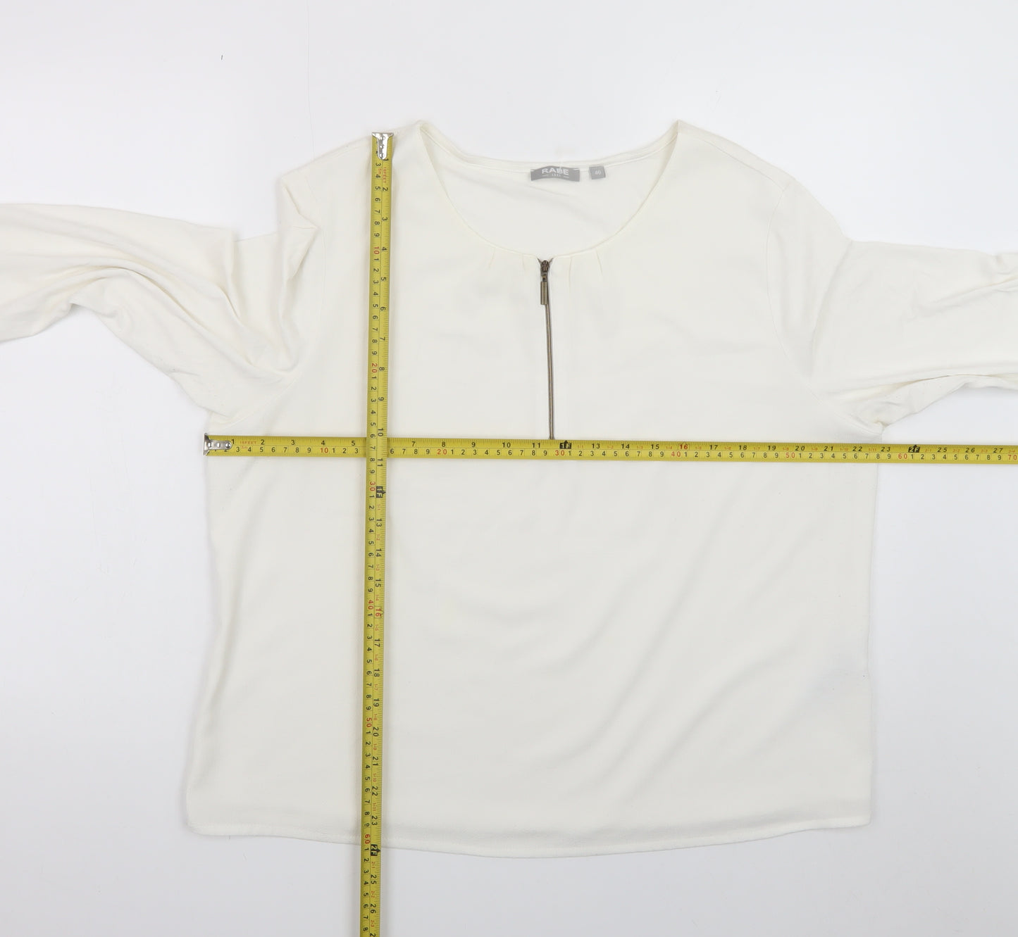 Rabe Women's Ivory 3/4 Sleeve Zip Neck Blouse Size 18