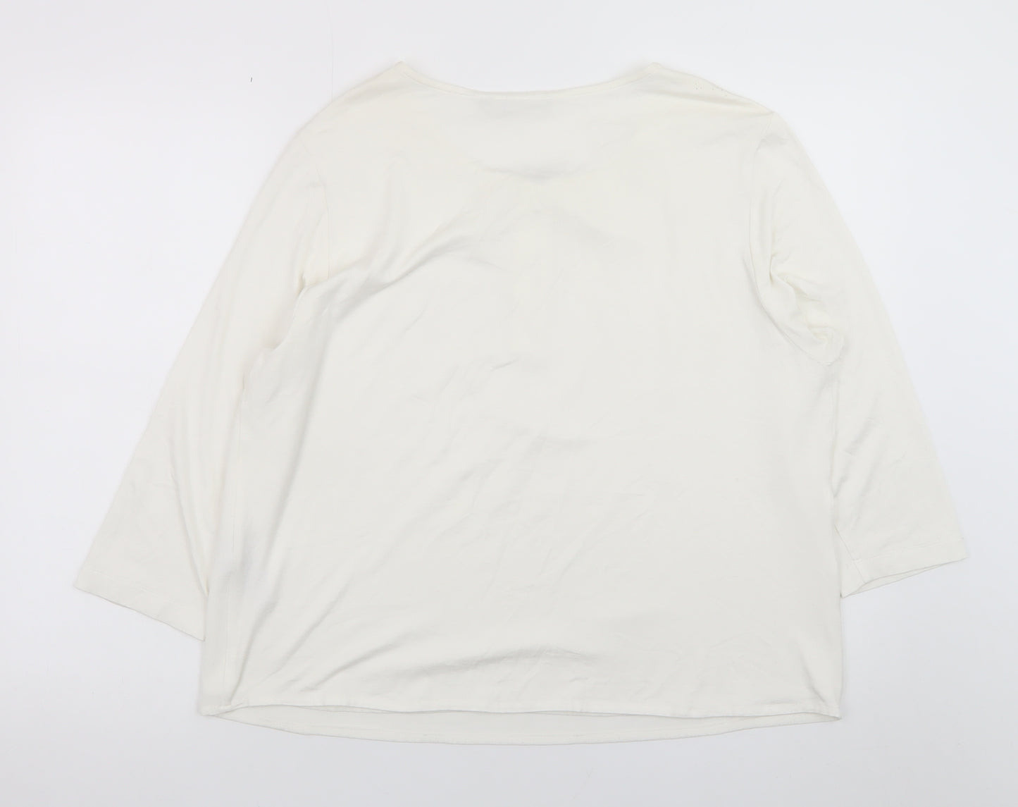Rabe Women's Ivory 3/4 Sleeve Zip Neck Blouse Size 18