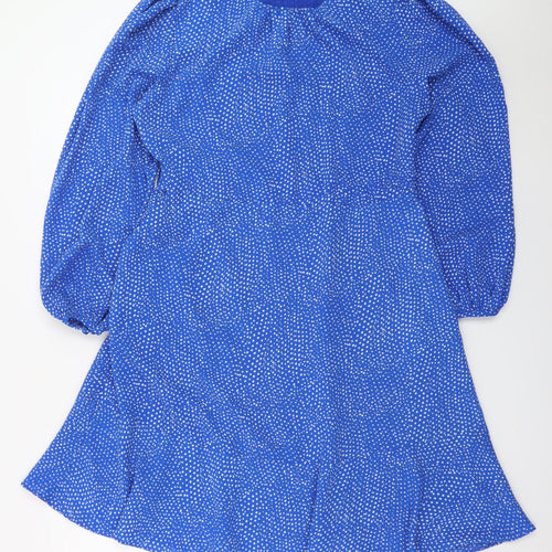Rowen Avenue Women Blue Polka Dot A-Line Dress M Long Sleeve