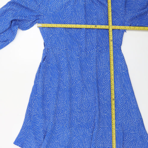 Rowen Avenue Women Blue Polka Dot A-Line Dress M Long Sleeve