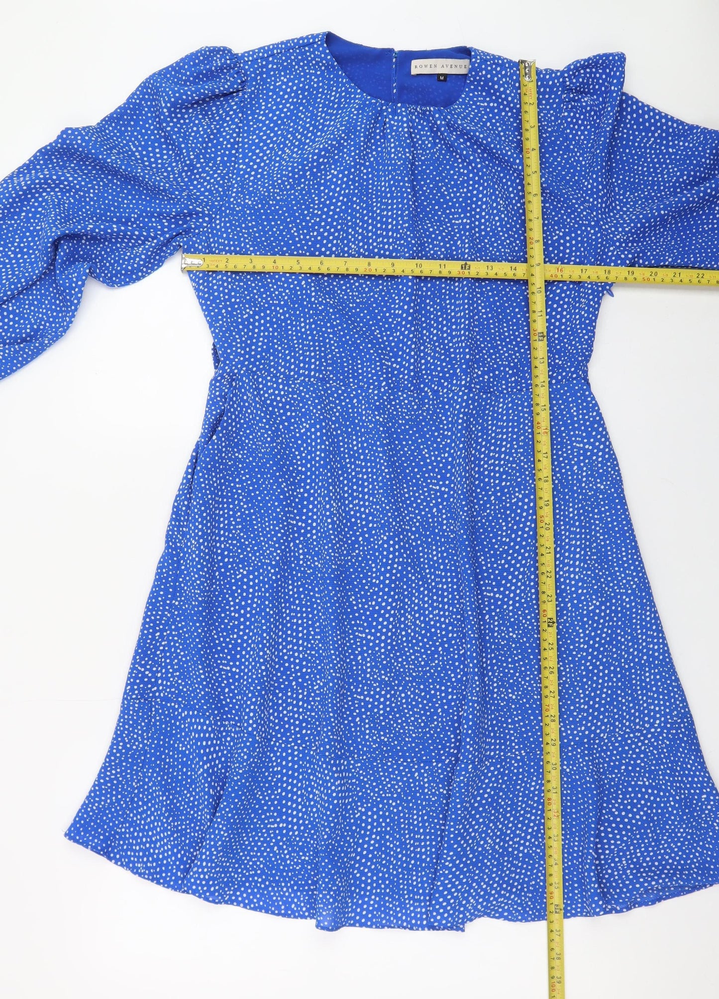 Rowen Avenue Women Blue Polka Dot A-Line Dress M Long Sleeve