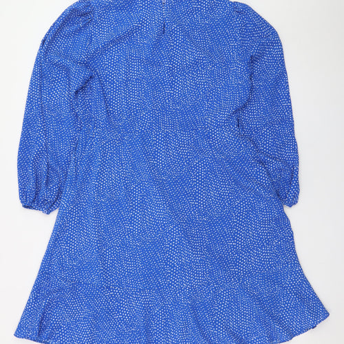 Rowen Avenue Women Blue Polka Dot A-Line Dress M Long Sleeve
