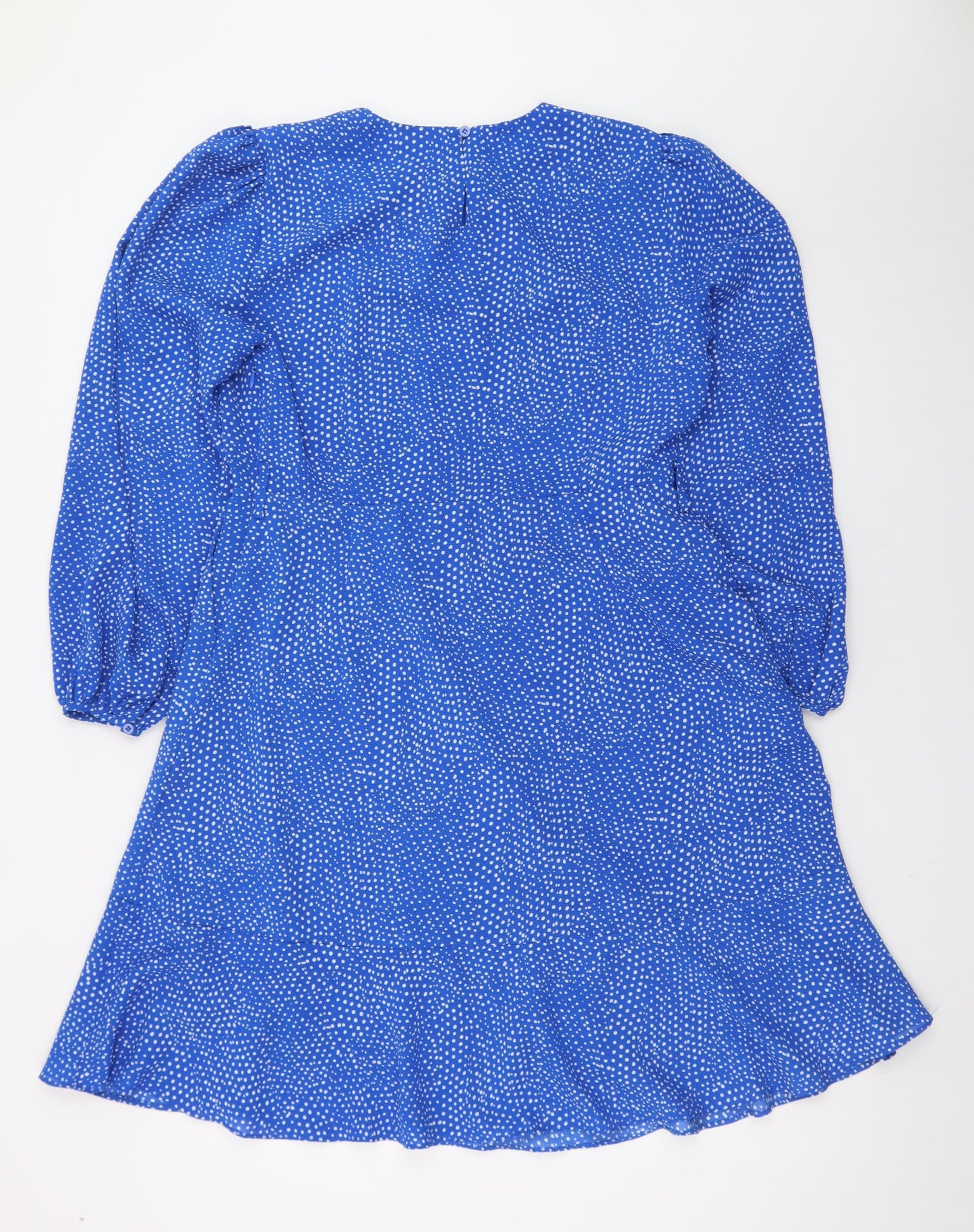 Rowen Avenue Women Blue Polka Dot A-Line Dress M Long Sleeve