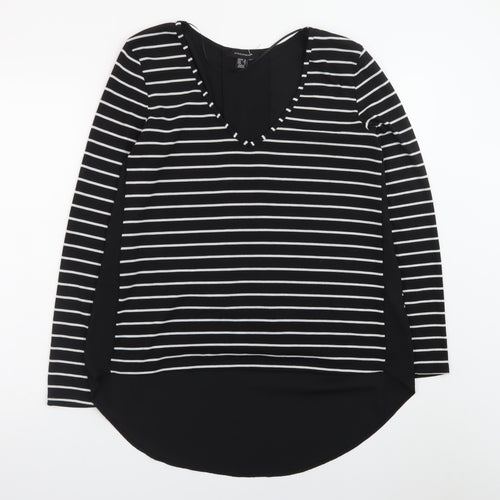 Atmosphere Women’s Black Striped Long Sleeve V-Neck T-Shirt Size 12