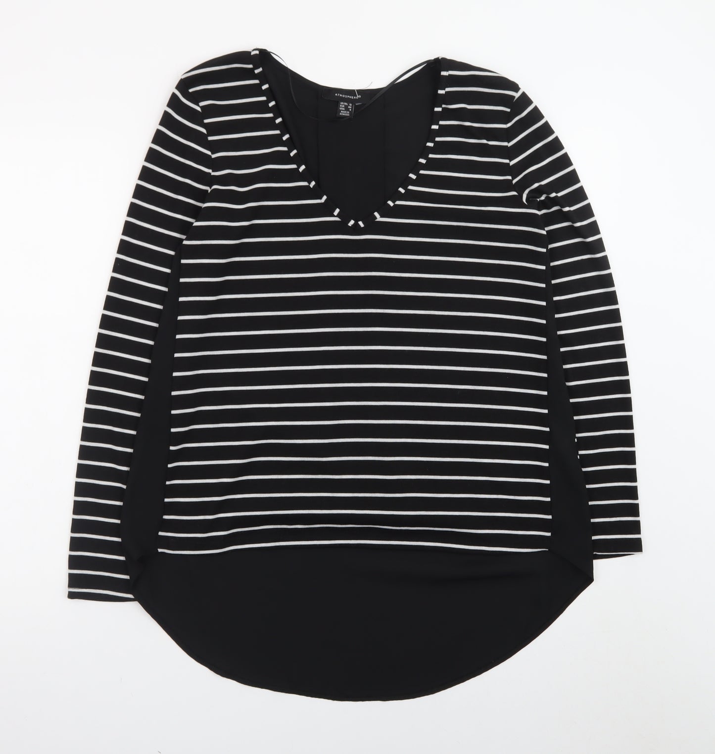 Atmosphere Women’s Black Striped Long Sleeve V-Neck T-Shirt Size 12