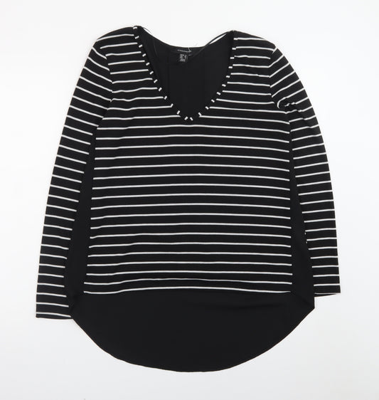 Atmosphere Women’s Black Striped Long Sleeve V-Neck T-Shirt Size 12