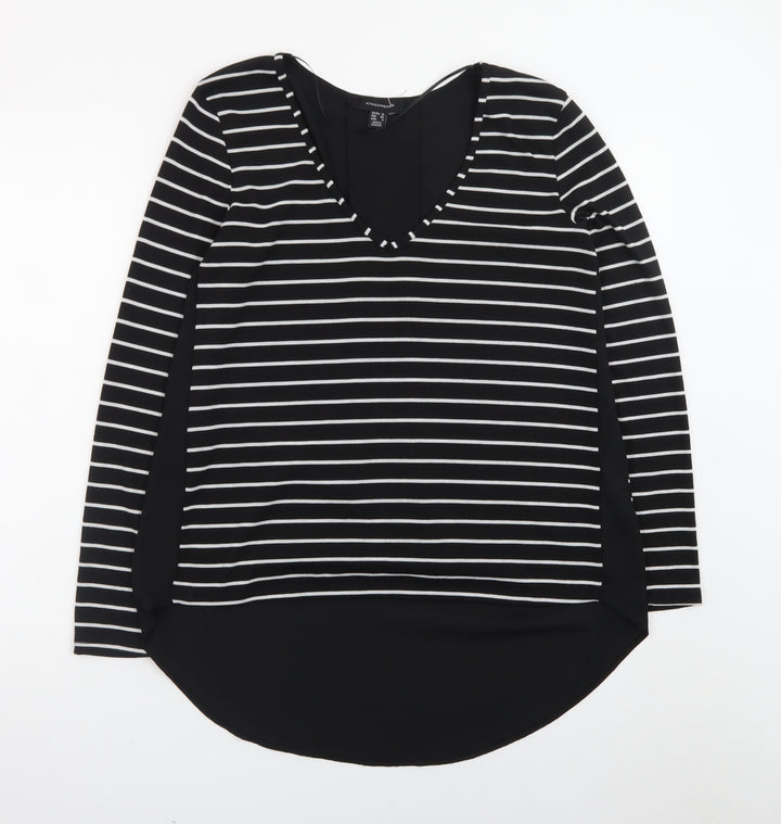 Atmosphere Women’s Black Striped Long Sleeve V-Neck T-Shirt Size 12
