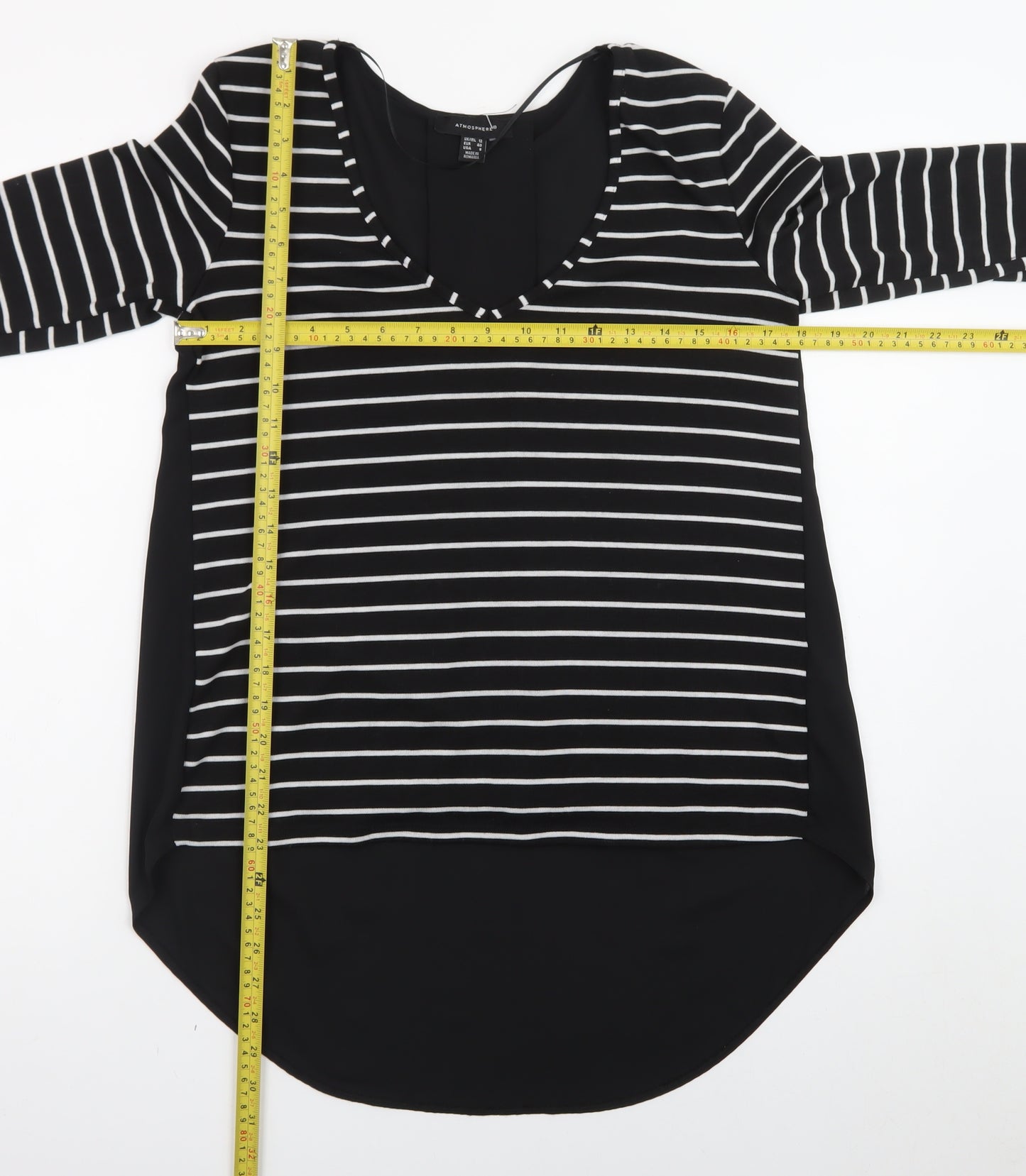Atmosphere Women’s Black Striped Long Sleeve V-Neck T-Shirt Size 12
