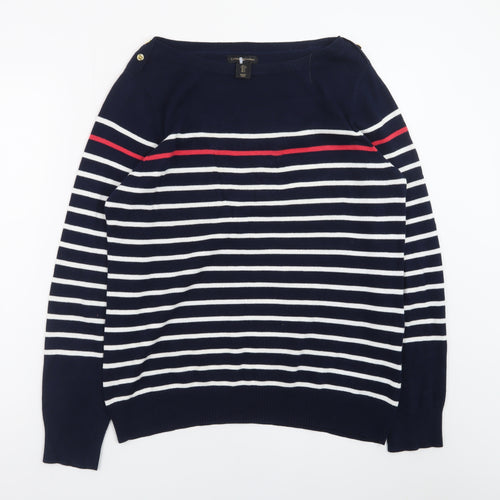 Catherine Malandrino Women Navy Stripe Boat Neck Cotton Jumper UK L