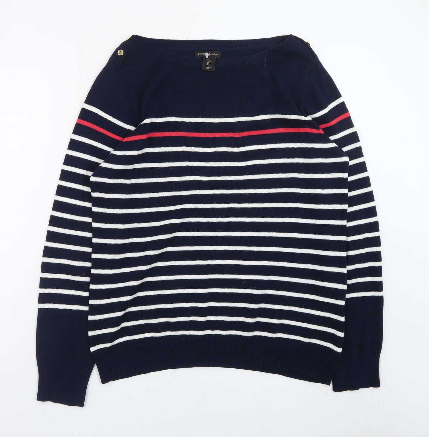 Catherine Malandrino Women Navy Stripe Boat Neck Cotton Jumper UK L
