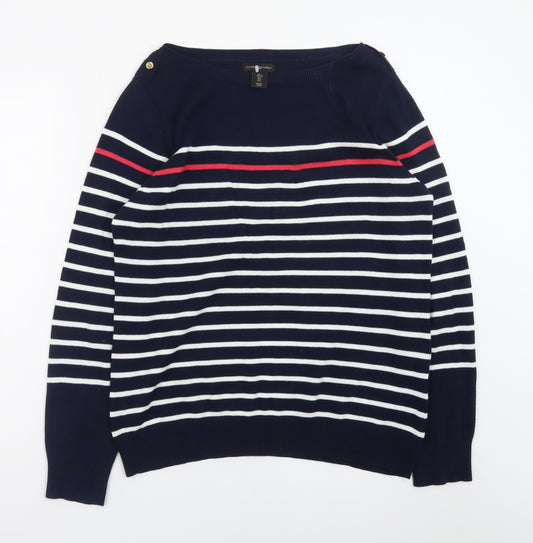Catherine Malandrino Women Navy Stripe Boat Neck Cotton Jumper UK L