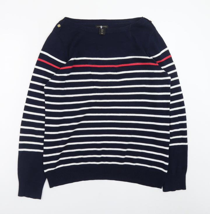 Catherine Malandrino Women Navy Stripe Boat Neck Cotton Jumper UK L