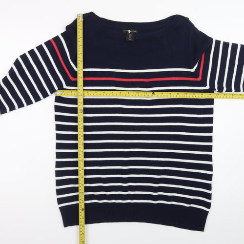 Catherine Malandrino Women Navy Stripe Boat Neck Cotton Jumper UK L