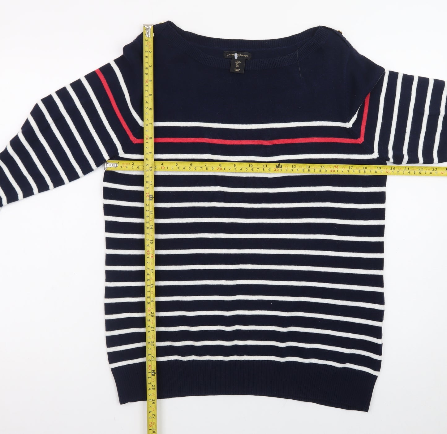 Catherine Malandrino Women Navy Stripe Boat Neck Cotton Jumper UK L