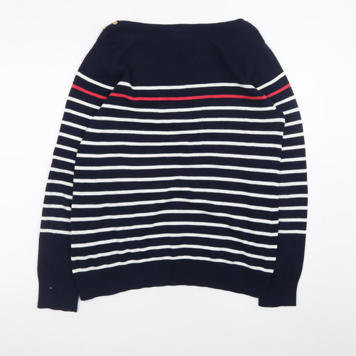 Catherine Malandrino Women Navy Stripe Boat Neck Cotton Jumper UK L