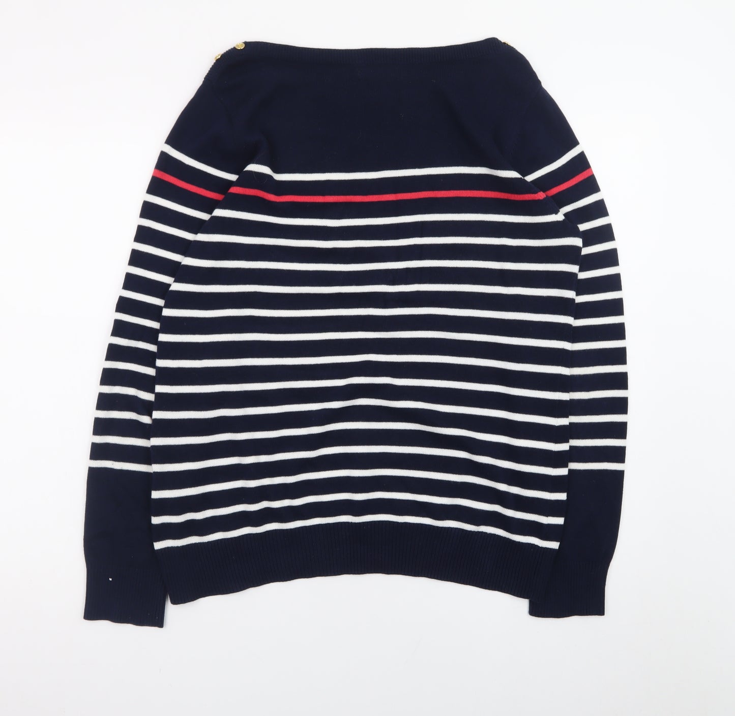 Catherine Malandrino Women Navy Stripe Boat Neck Cotton Jumper UK L