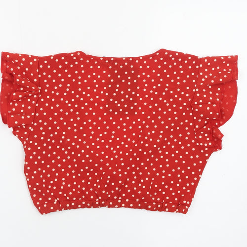 PrettyLittleThing Womens Red Polka Dot Cropped Blouse Size 10