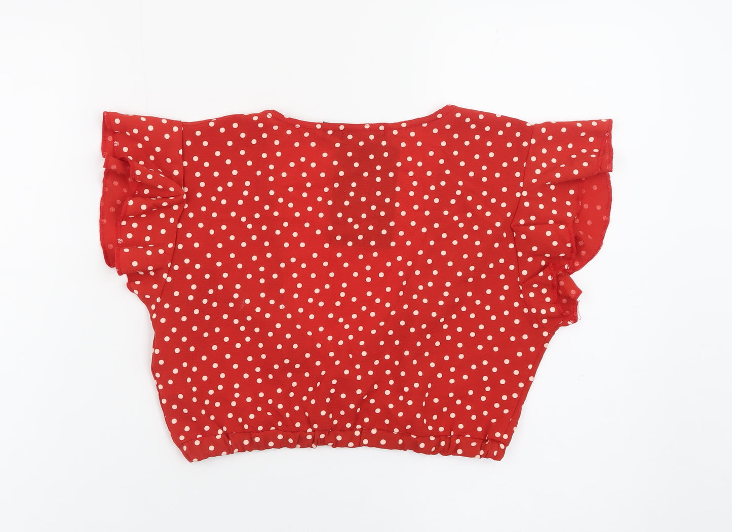 PrettyLittleThing Womens Red Polka Dot Cropped Blouse Size 10