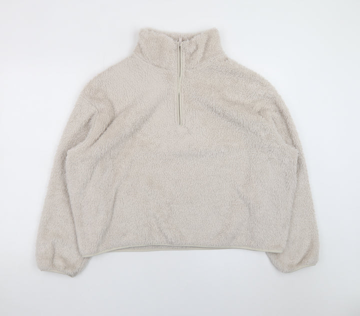 H&M Womens Beige Half Zip Fleece Sweatshirt Size M